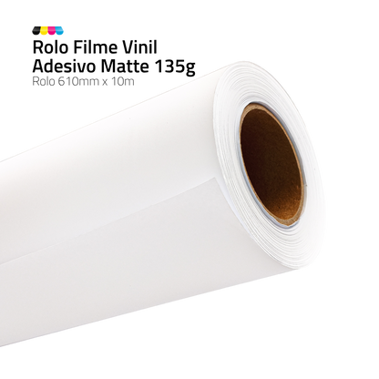 Rolo Filme Adesivo Vinil Branco Matte para Tinta Pigmentada Ink 135g DER 4 610mm x 10m – Plotters T3170 / T3475 / TC-20