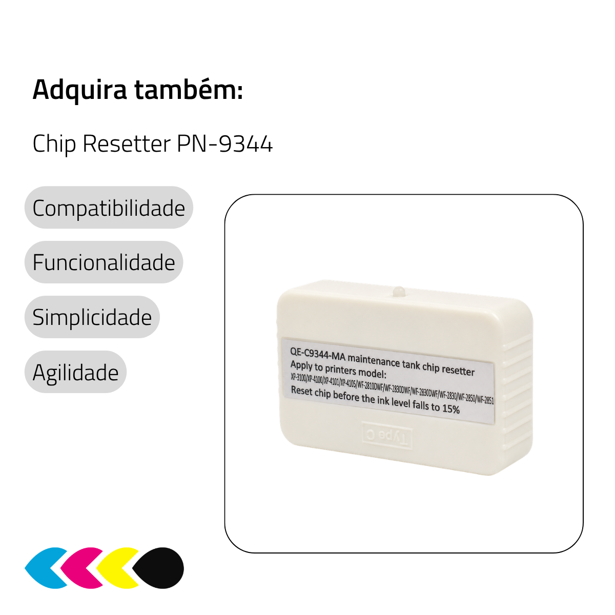 Chip Caixa de Manutenção PN-C9344 Para Epson XP2100 XP3100 XP4100 WF2810 WF2830 WF2850 L5590