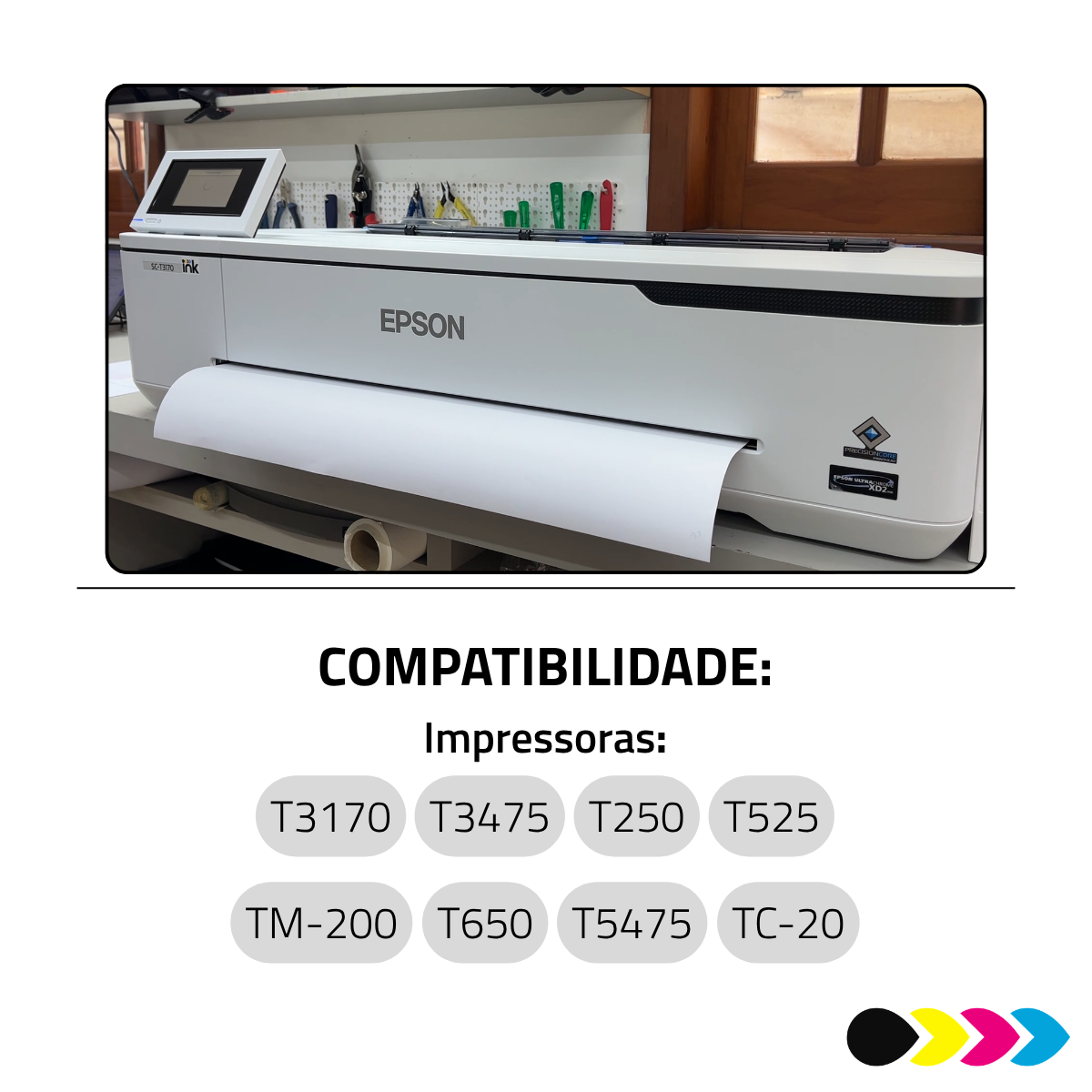 Rolo Filme Adesivo Vinil Branco Matte para Tinta Pigmentada Ink 135g DER 4 610mm x 10m – Plotters T3170 / T3475 / TC-20