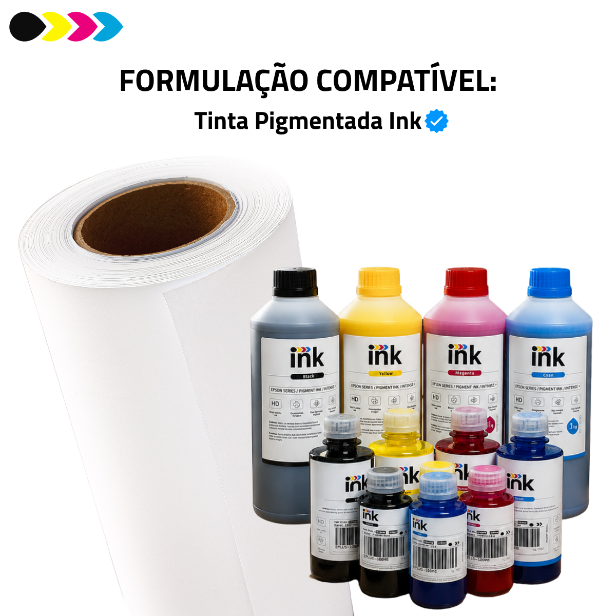Rolo Filme Adesivo Vinil Branco Matte para Tinta Pigmentada Ink 135g DER 4 610mm x 10m – Plotters T3170 / T3475 / TC-20