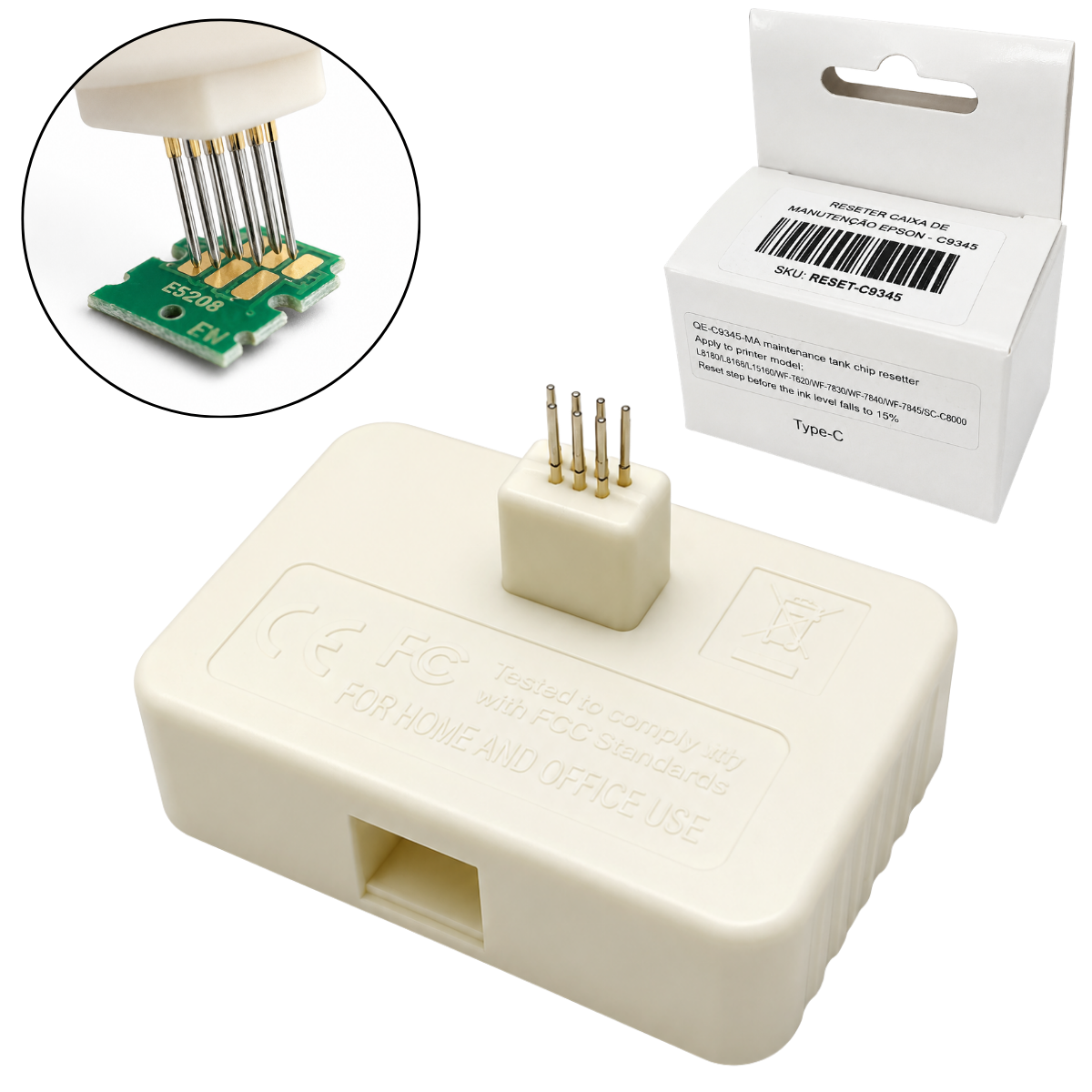 Reseter Para Chip de Caixa de Manutenção C9345 – Compatível com Epson L8050 e L15150