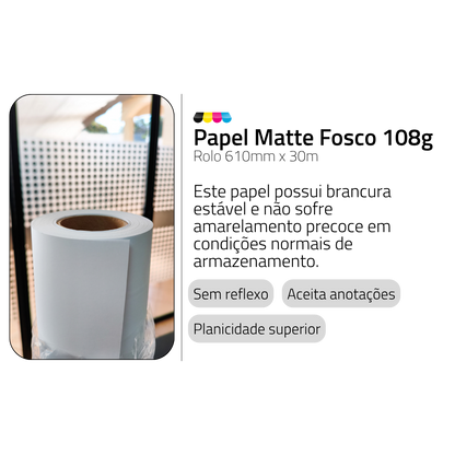 Rolo Papel Foto Matte Fosco 108G/M² 610MMX30MTS Der 4