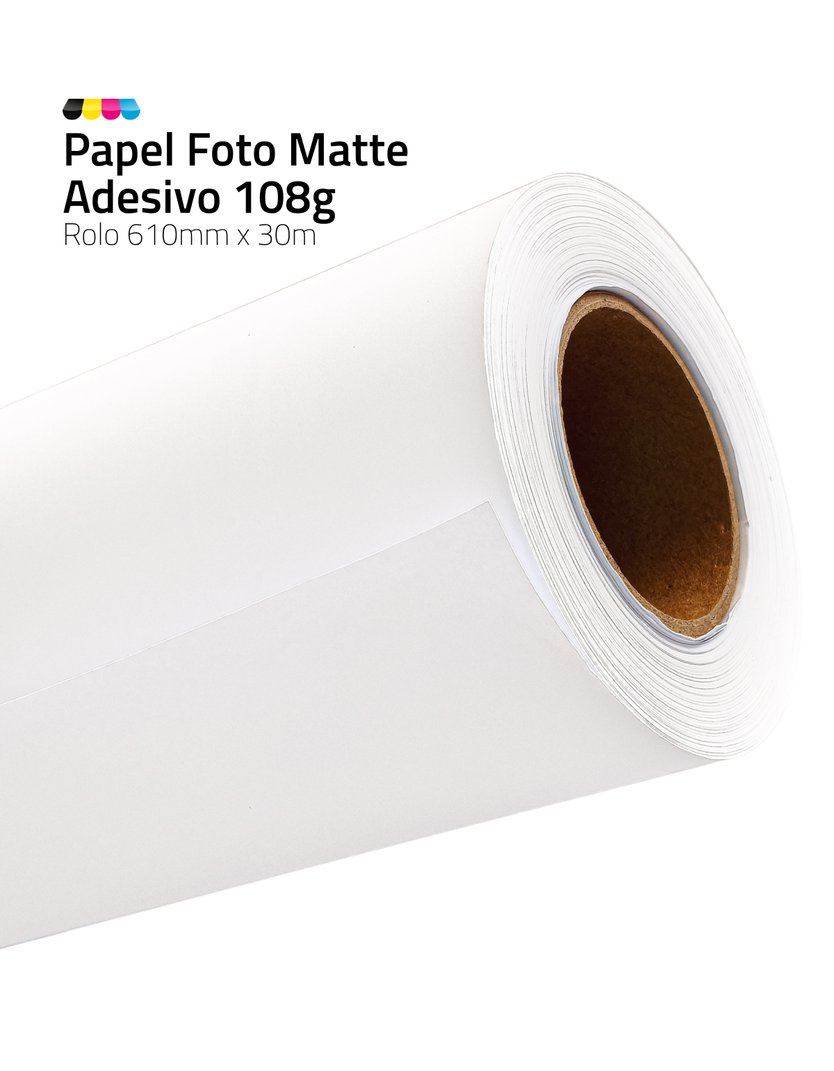 Rolo Papel Adesivo Matte Fosco 108g 610mm x 30m DER 4 – Para Plotter Jato de Tinta