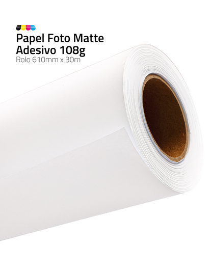 Rolo Papel Adesivo Matte Fosco 108g 610mm x 30m DER 4 – Para Plotter Jato de Tinta