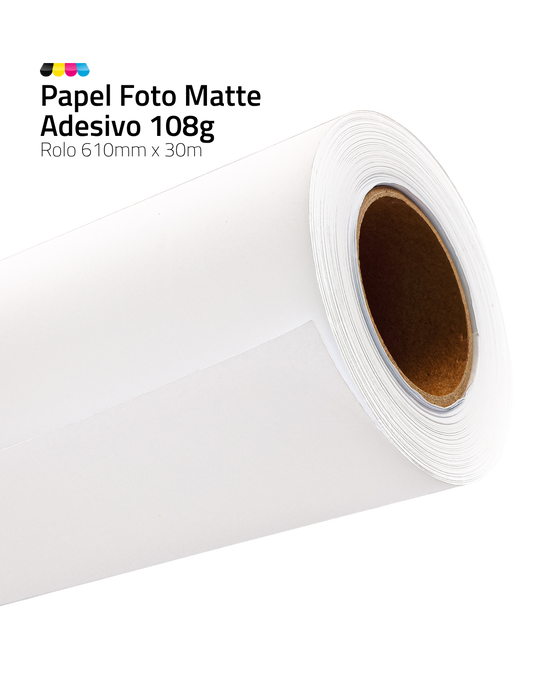 Rolo Papel Adesivo Matte Fosco 108g 610mm x 30m DER 4 – Para Plotter Jato de Tinta