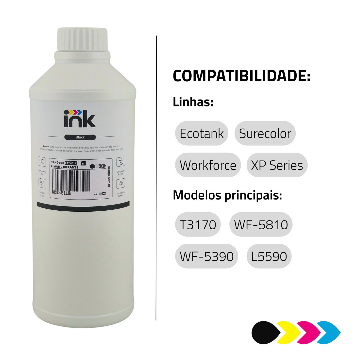 Tinta Corante NanoDye Ink para Epson — 100ml, 250ml e 1L