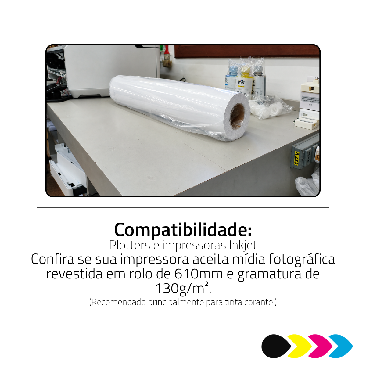 Rolo Papel Foto Glossy Auto Adesivo 130G/M² 610MMX30MTS DER 4