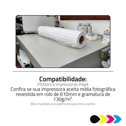 Rolo Papel Foto Glossy Auto Adesivo 130G/M² 610MMX30MTS DER 4
