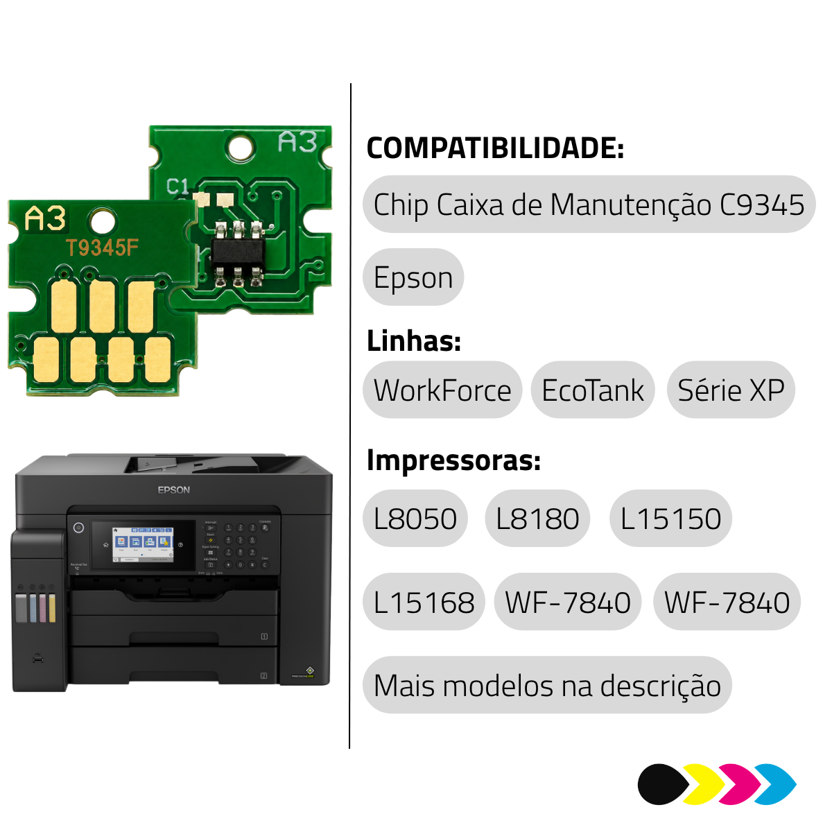 Reseter Para Chip de Caixa de Manutenção C9345 – Compatível com Epson L8050 e L15150