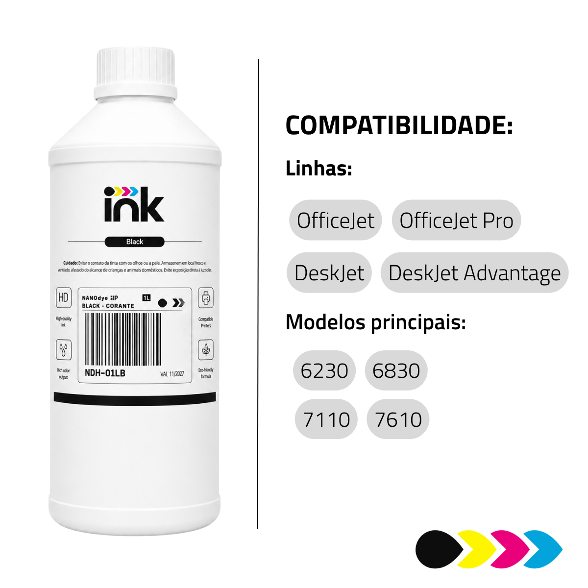 Tinta Corante Ink para Hp — 100ml, 250ml e 1L